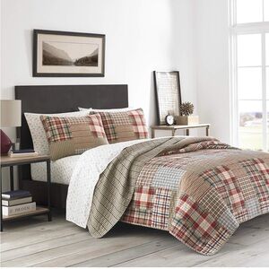 Eddie Bauer Red and Tan Plaid Bedding